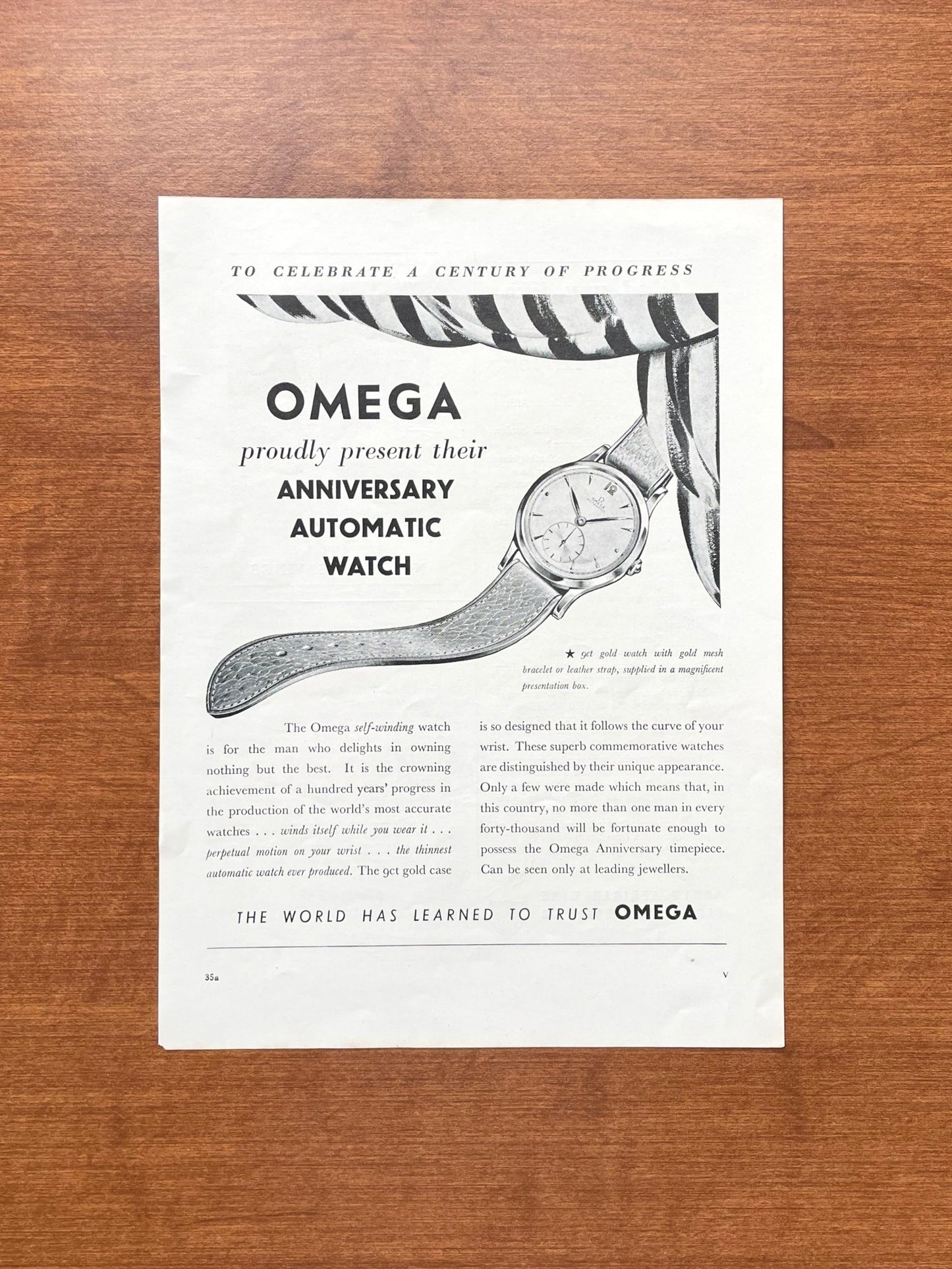 1948 Omega "Anniversary Automatic Watch" Advertisement