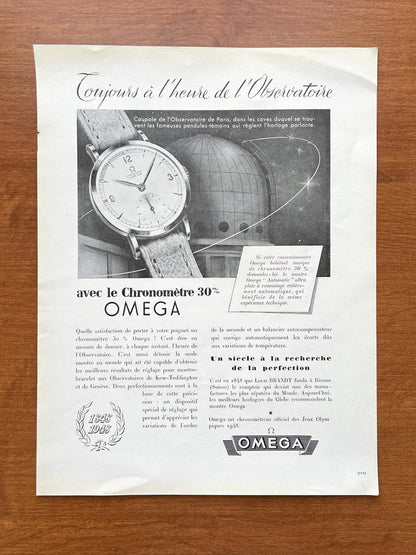 1948 Omega "l'Observatoire de Paris" Advertisement