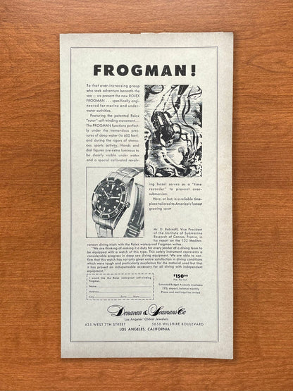 1954 Rolex Submariner Ref. 6204 "FROGMAN!" Advertisement