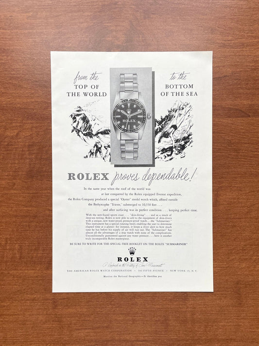 1954 Rolex Submariner "Top of the World...Bottom of the Sea" Advertisement