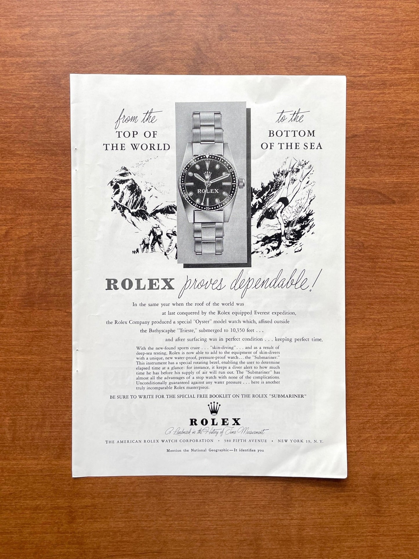 1954 Rolex Submariner "Top of the World...Bottom of the Sea" Advertisement