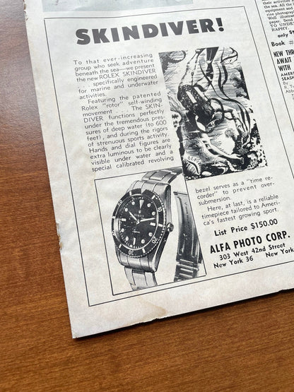 1955 Rolex Submariner Ref. 6204 "SKINDIVER!" Advertisement