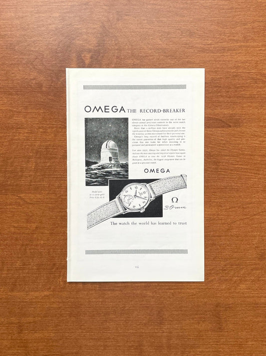 1956 Omega "The Record Breaker" Advertisement