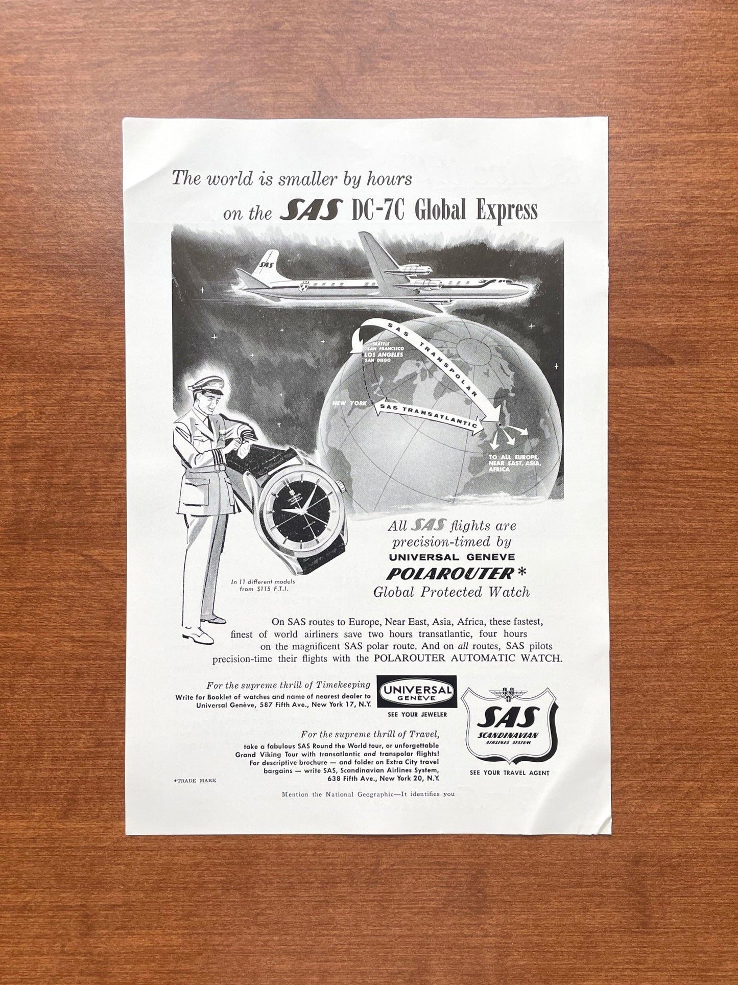 1956 Universal Geneve Polarouter "SAS DC - 7C" Advertisement