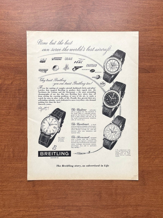 1957 Breitling Unitime, Navitimer, and Chronomat "They trust Breitling" Advertisement