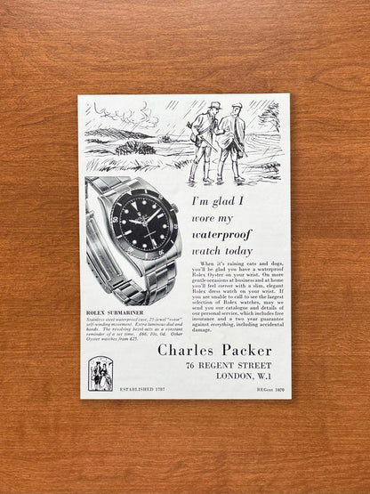 1957 Rolex Submariner Ref. 6204 "glad I wore my waterproof watch..." Advertisement