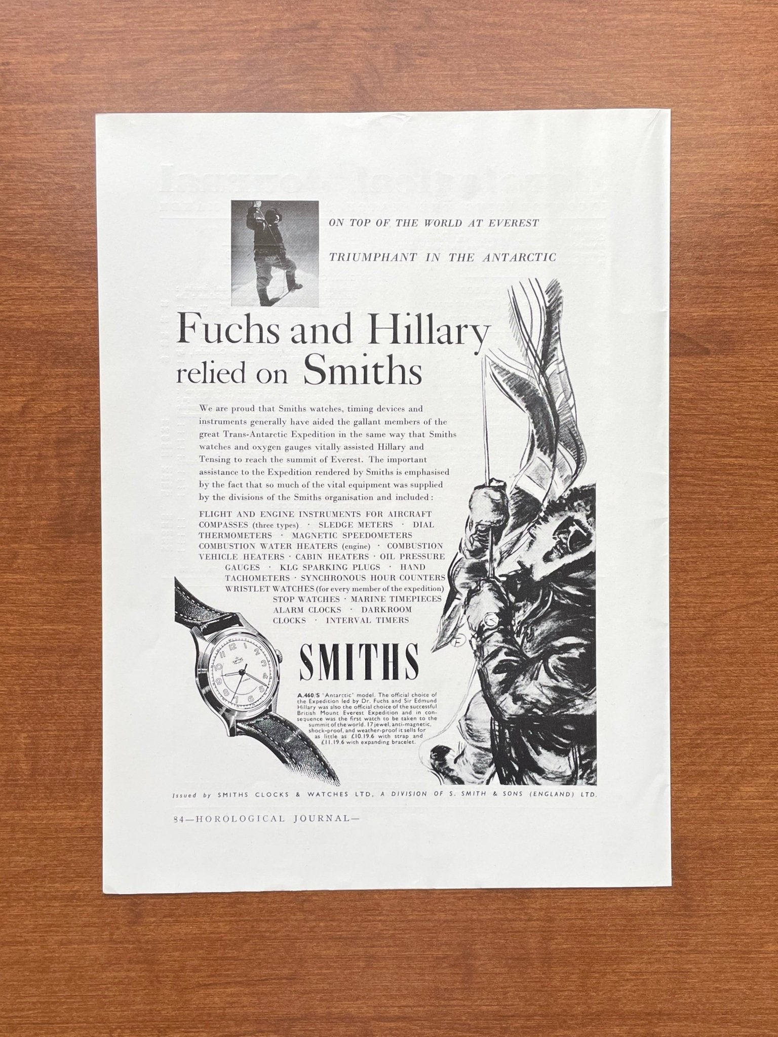 1958 Smiths "Fuchs and Hillary relied on Smiths" Advertisement