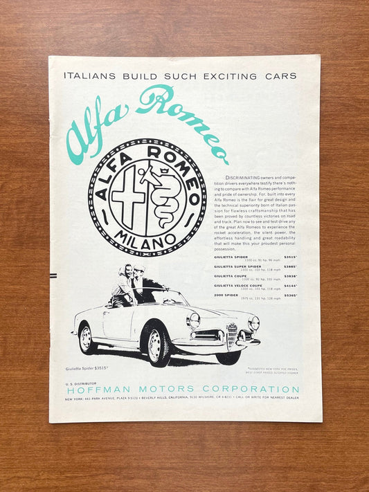 1960 Alfa Romeo "Italians build such exciting cars" Advertisement (teal)