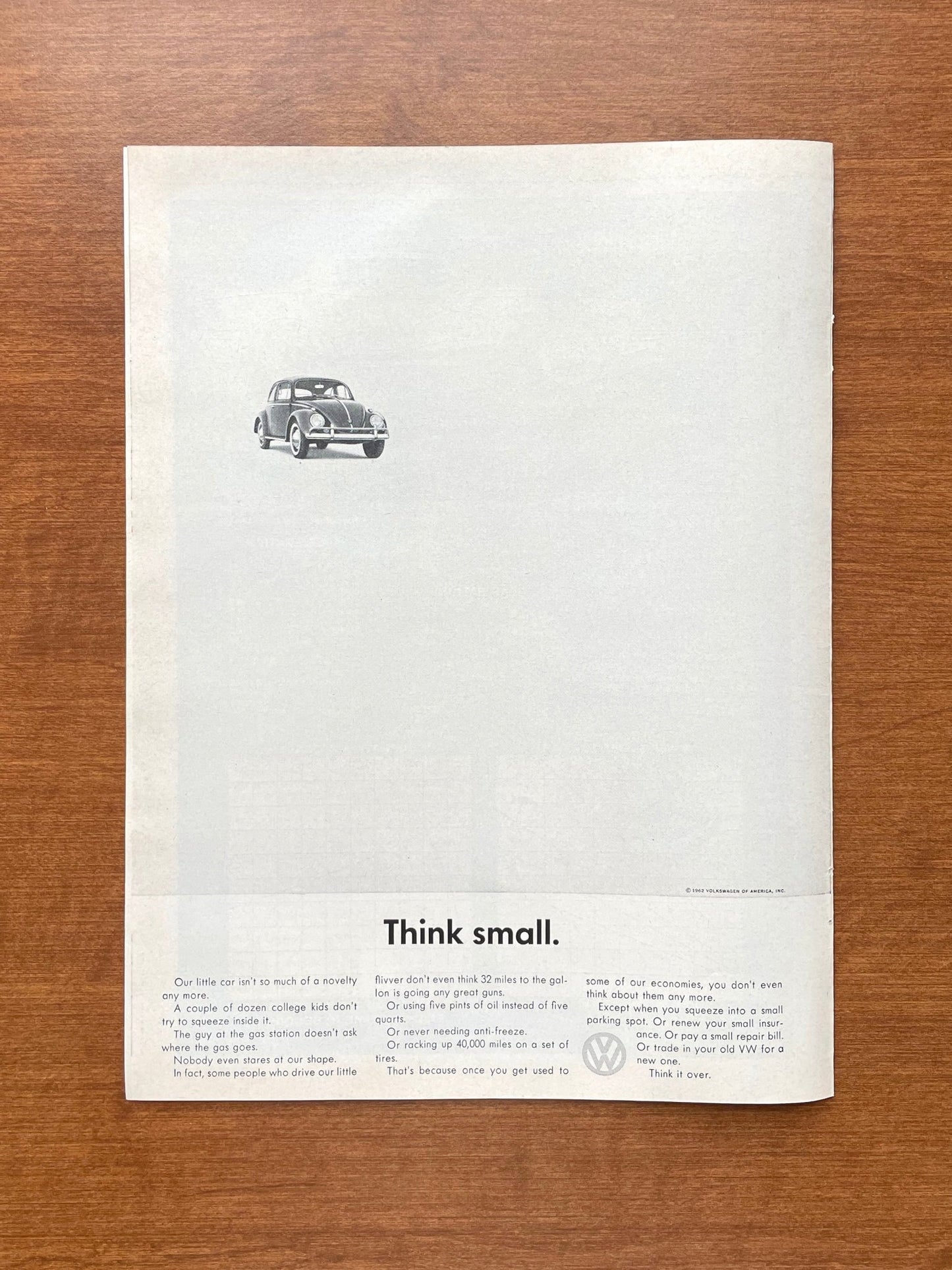 1962 Volkswagen VW Beetle "Think small." Advertisement