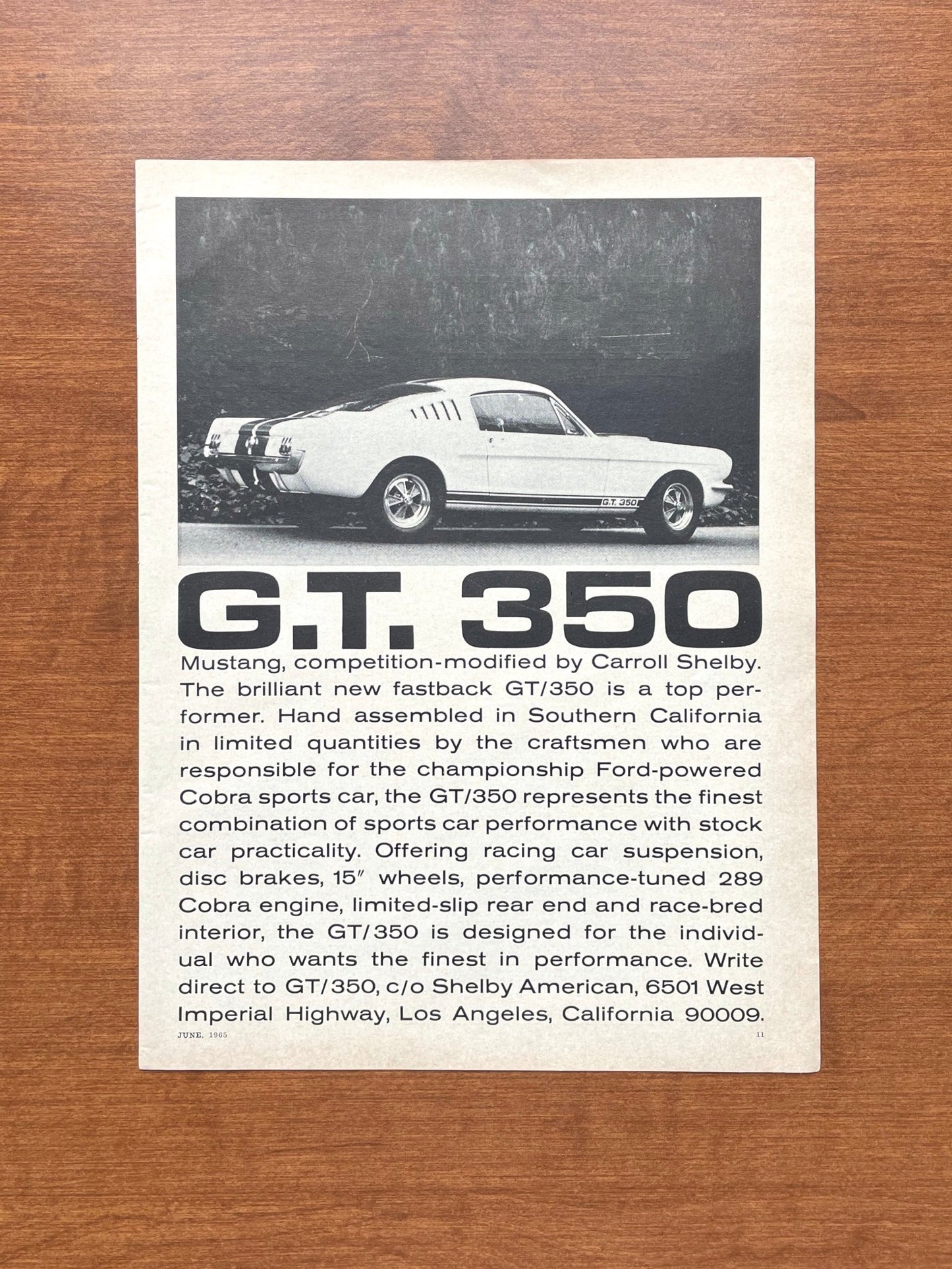 1965 Ford Mustang G.T. 350 Advertisement