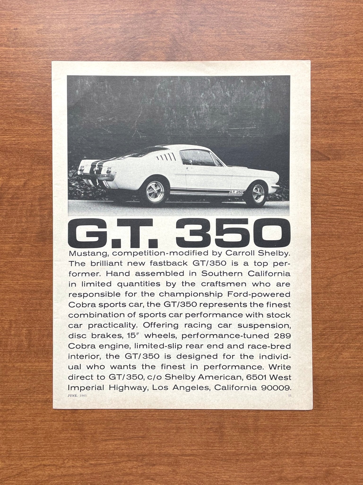 1965 Ford Mustang G.T. 350 Advertisement