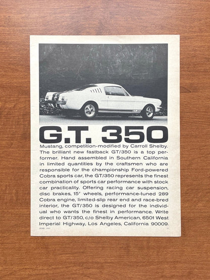 1965 Ford Mustang G.T. 350 Advertisement