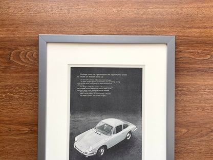 1965 Porsche 911 "once in a generation..." Advertisement in Gunmetal Wood Frame