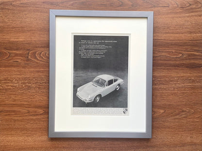 1965 Porsche 911 "once in a generation..." Advertisement in Gunmetal Wood Frame