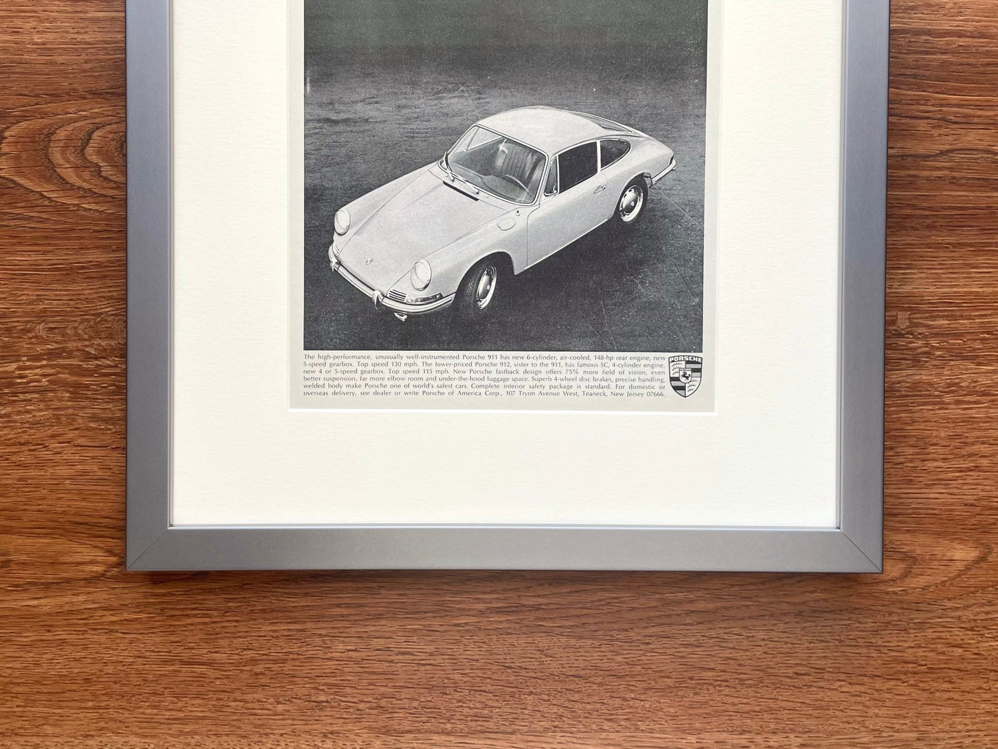 1965 Porsche 911 "once in a generation..." Advertisement in Gunmetal Wood Frame