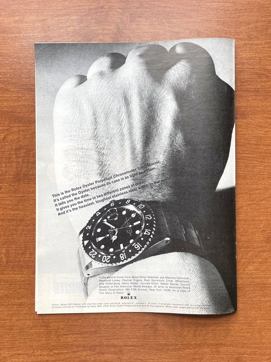 1965 Rolex GMT Master Ref. 1675 "Toughest watch in the world." Advertisement