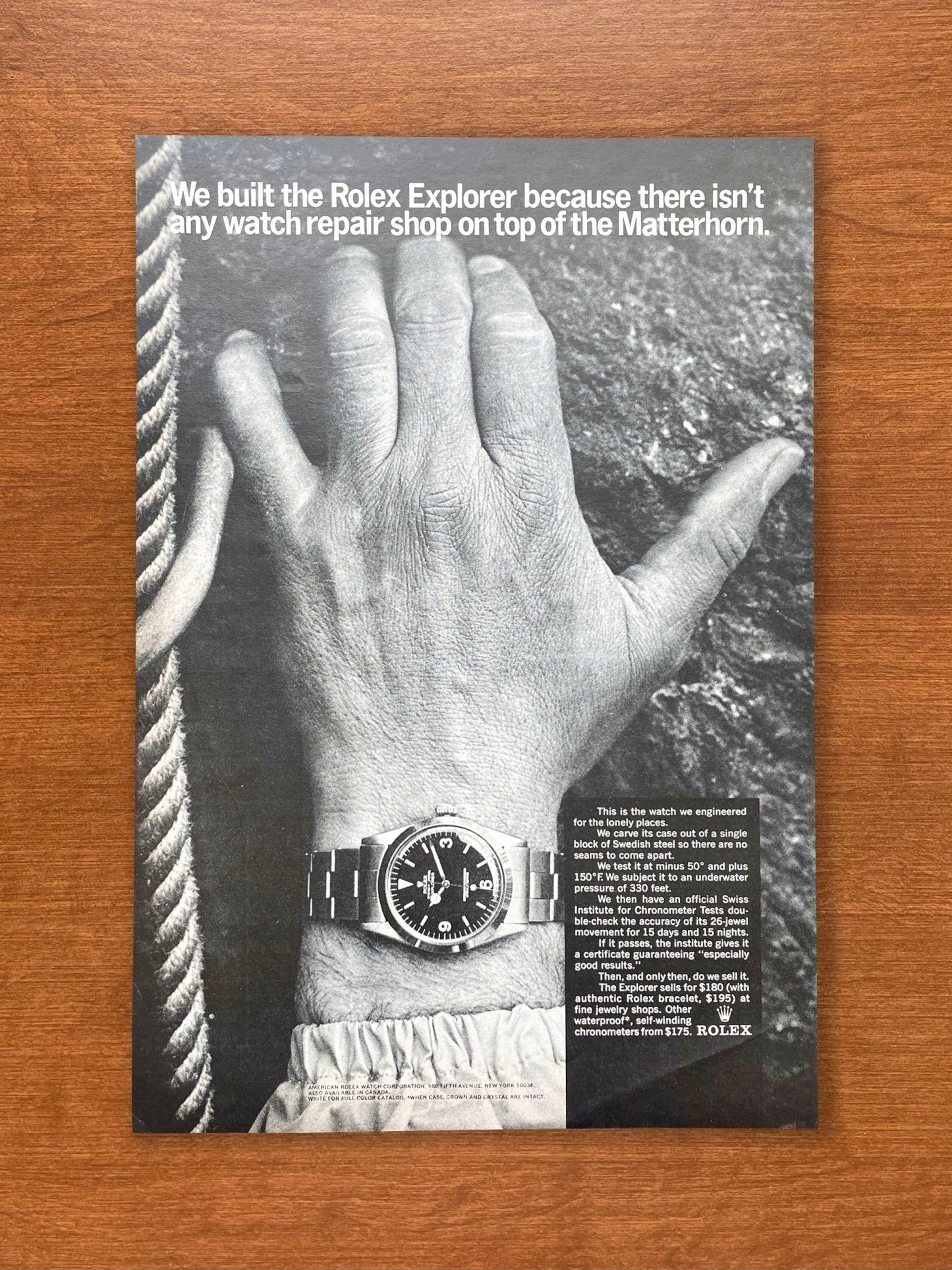 1966 Rolex Explorer Ref. 1016 "Top of the Matterhorn" Advertisement