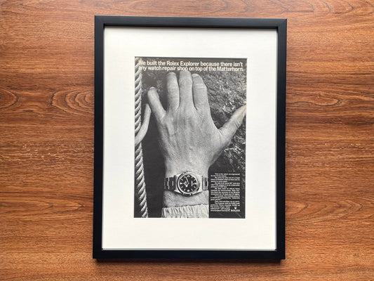 1966 Rolex Explorer "Top of the Matterhorn" Advertisement in Black Wood Frame