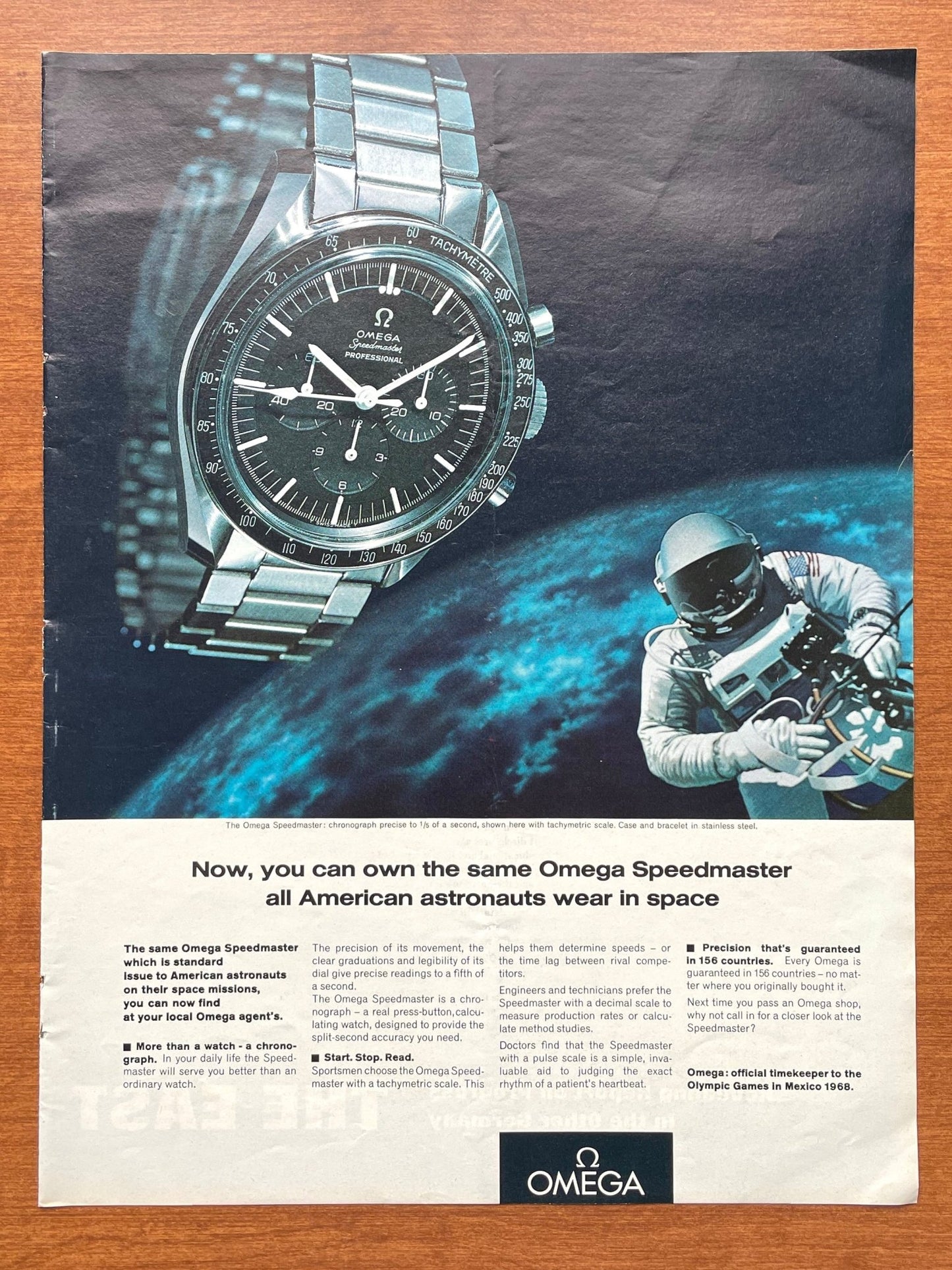 1967 Omega Speedmaster "American astronauts wear in space" Advertisement