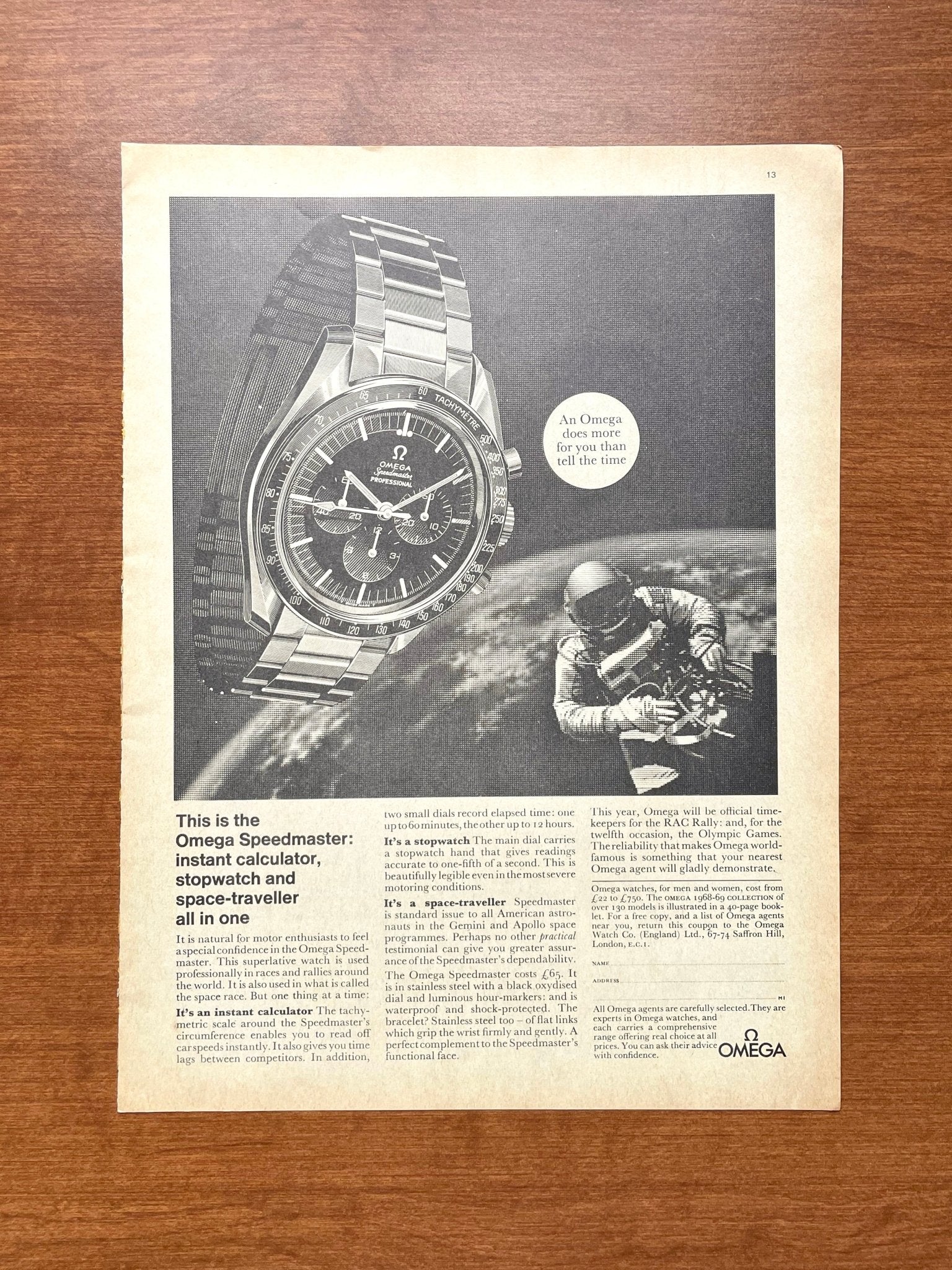 1968 Omega Speedmaster "does more for you than tell the time" Advertisement