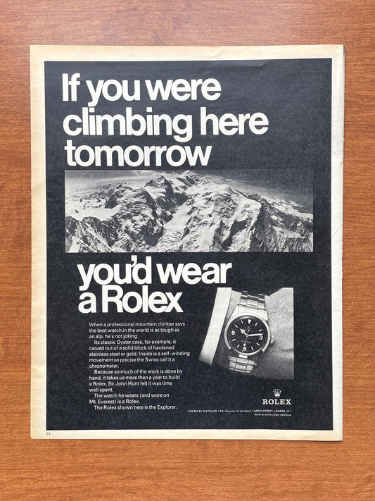 1968 Rolex Explorer Ref. 1016 "If you were climbing..." Advertisement