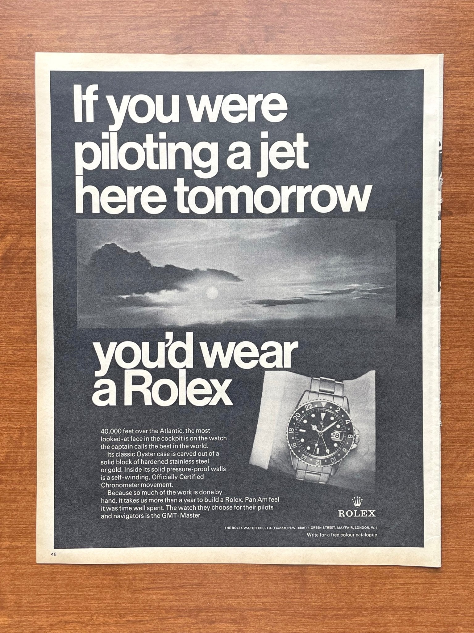 1968 Rolex GMT Master Ref. 1675 "If you were piloting..." Advertisement