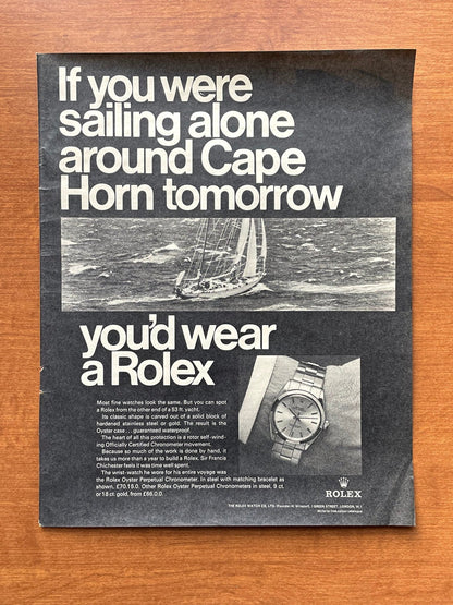 1968 Rolex Oyster Perpetual "If you were sailing..." Advertisement