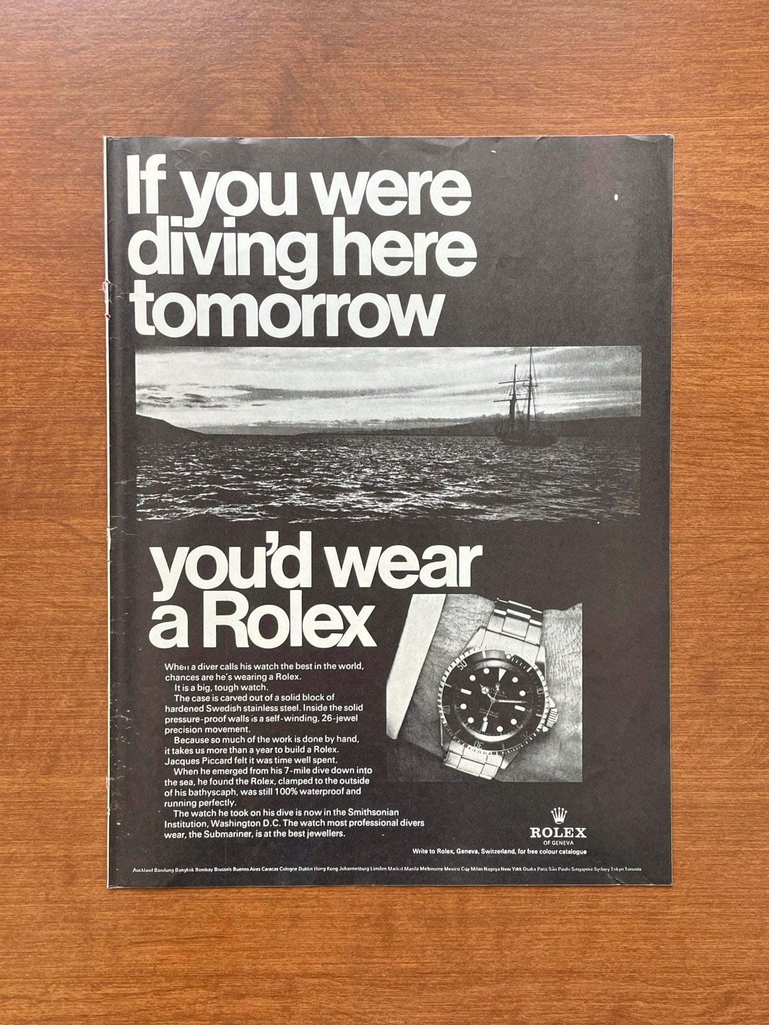 1968 Rolex Submariner "If you were diving here..." Advertisement