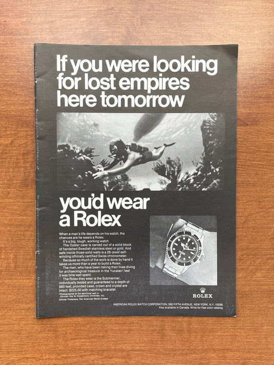 1968 Rolex Submariner "If you were looking for lost empires..." Advertisement