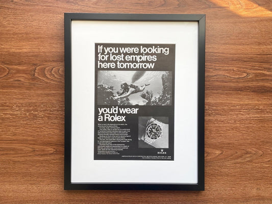 1968 Rolex Submariner "If you were looking for lost empires..." Advertisement in Black Wood Frame