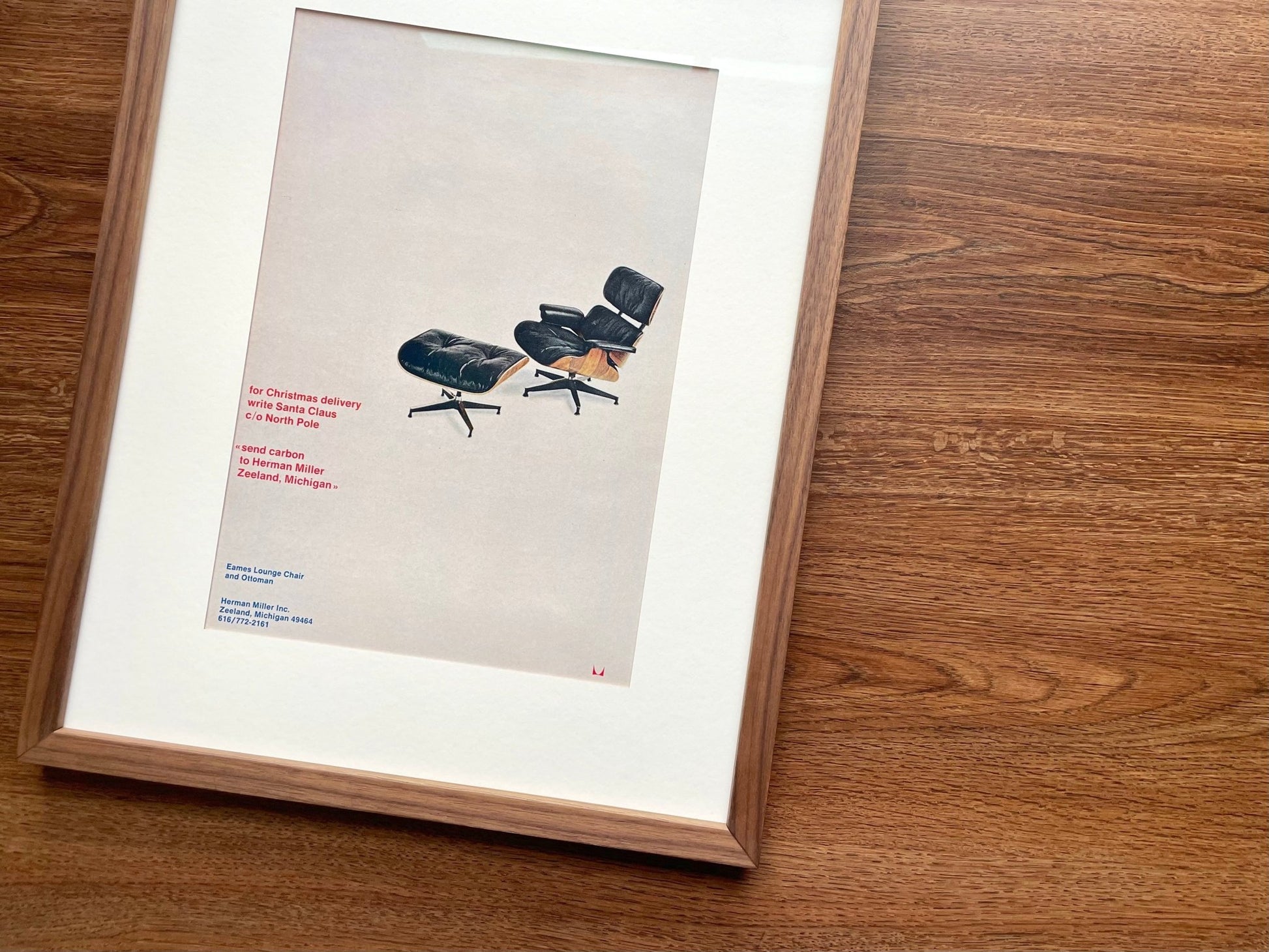 1969 Herman Miller Eames Lounge Chair and Ottoman Advertisement in Wood Walnut Frame