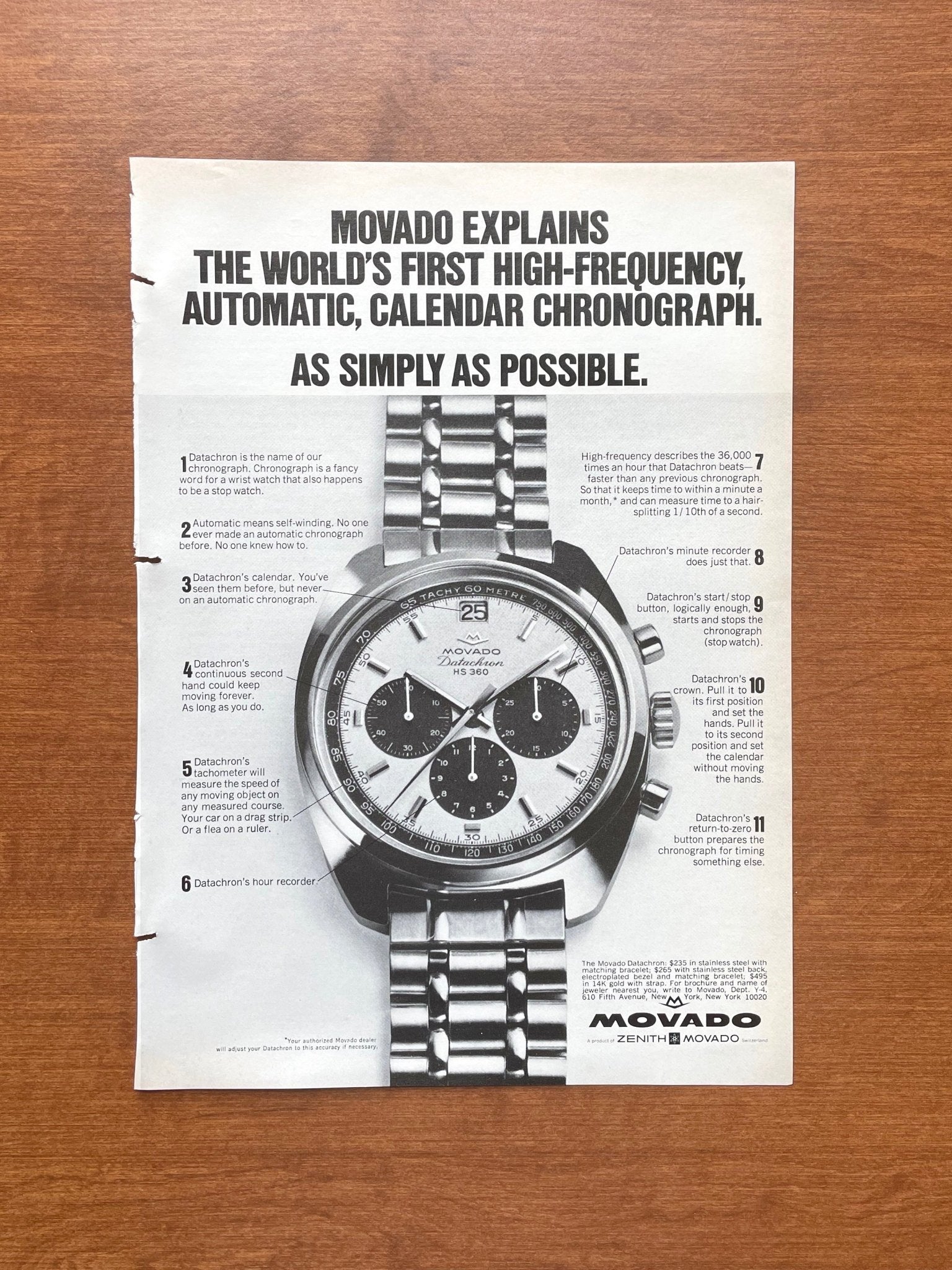 1969 Movado Datachron Chronograph Advertisement