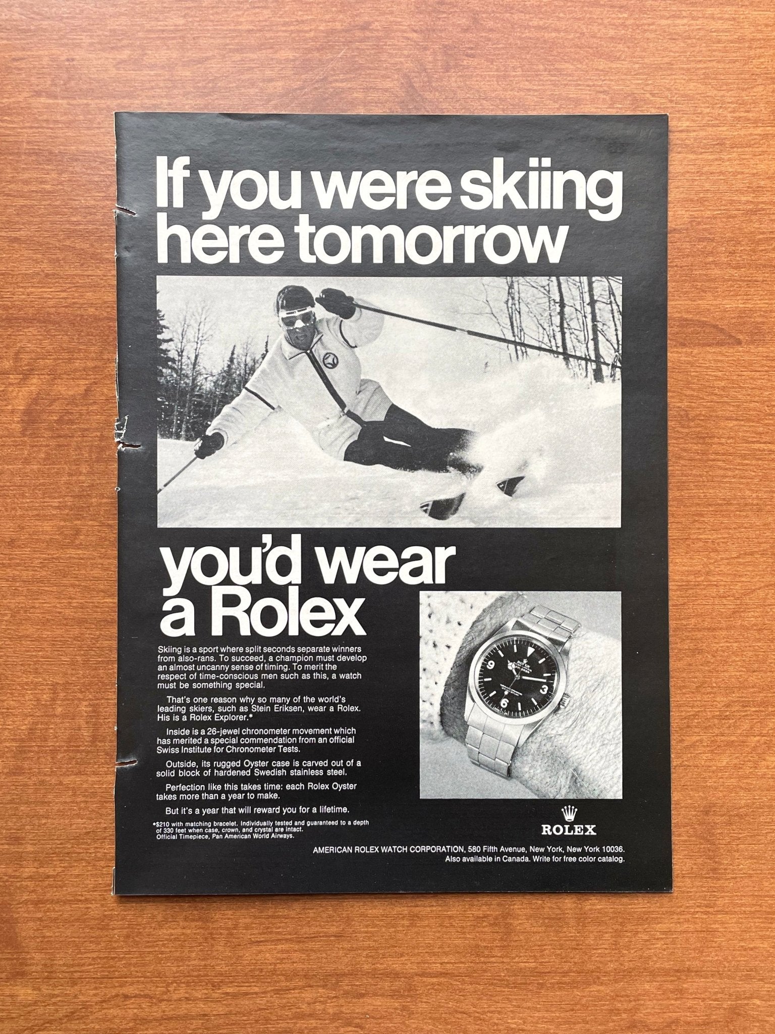 1969 Rolex Explorer Ref. 1016 "If you were skiing..." Advertisement