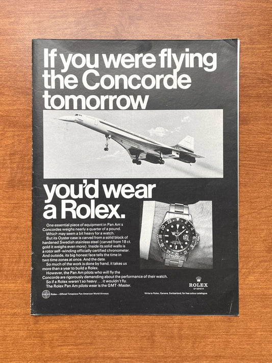 1969 Rolex GMT Master Ref. 1675 "If you were flying the Concorde..." Advertisement (steel)