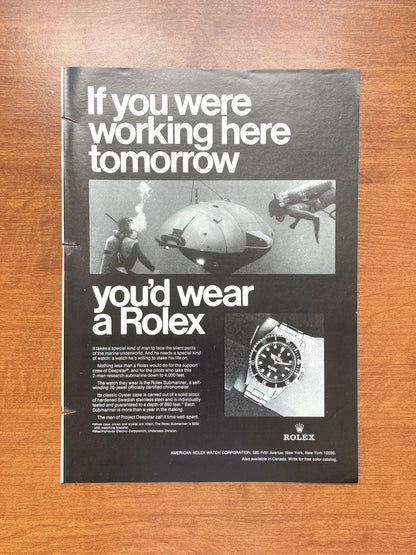 1969 Rolex Submariner "If you were working here..." Advertisement