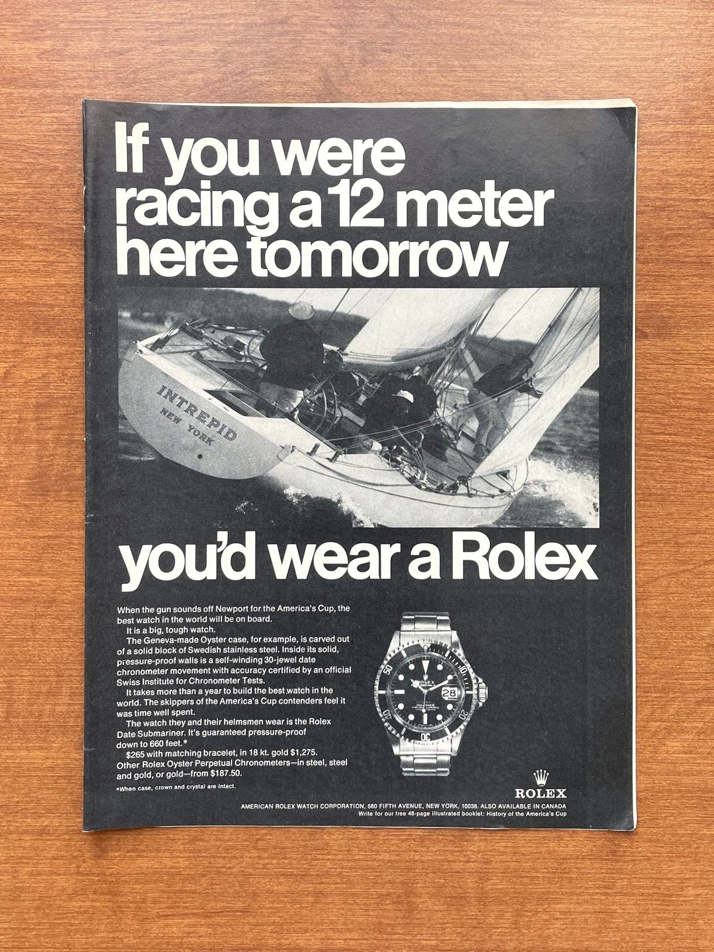 1970 Rolex Submariner Ref. 1680 "racing a 12 meter..." Advertisement