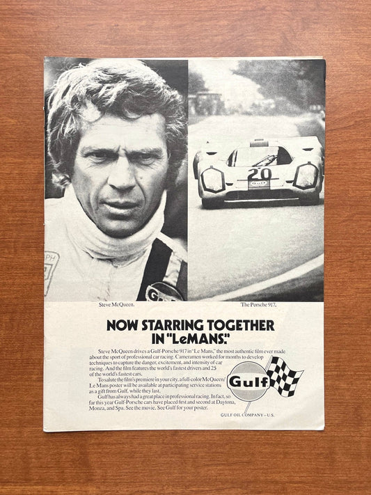 1971 Gulf feat. Steve McQueen and Porsche 917 "Le Mans" Movie Advertisement