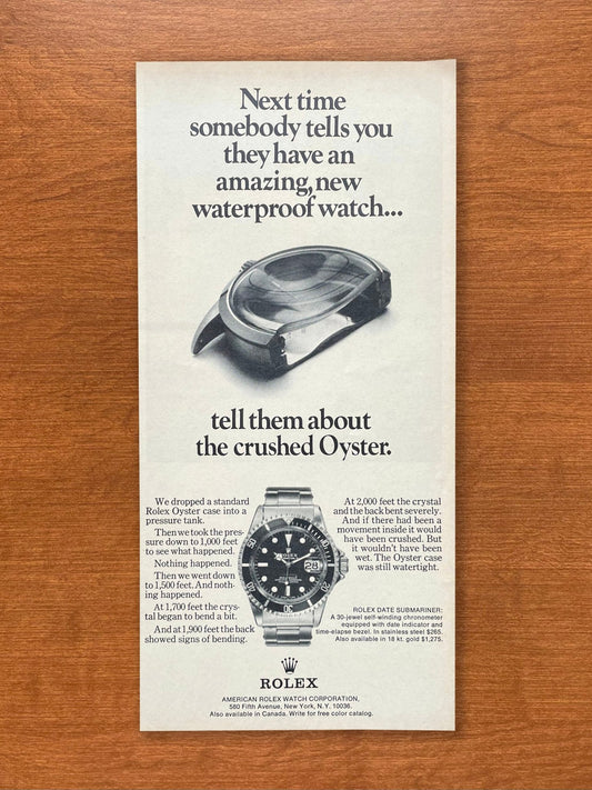 1971 Rolex Submariner Ref. 1680 "crushed Oyster." Advertisement