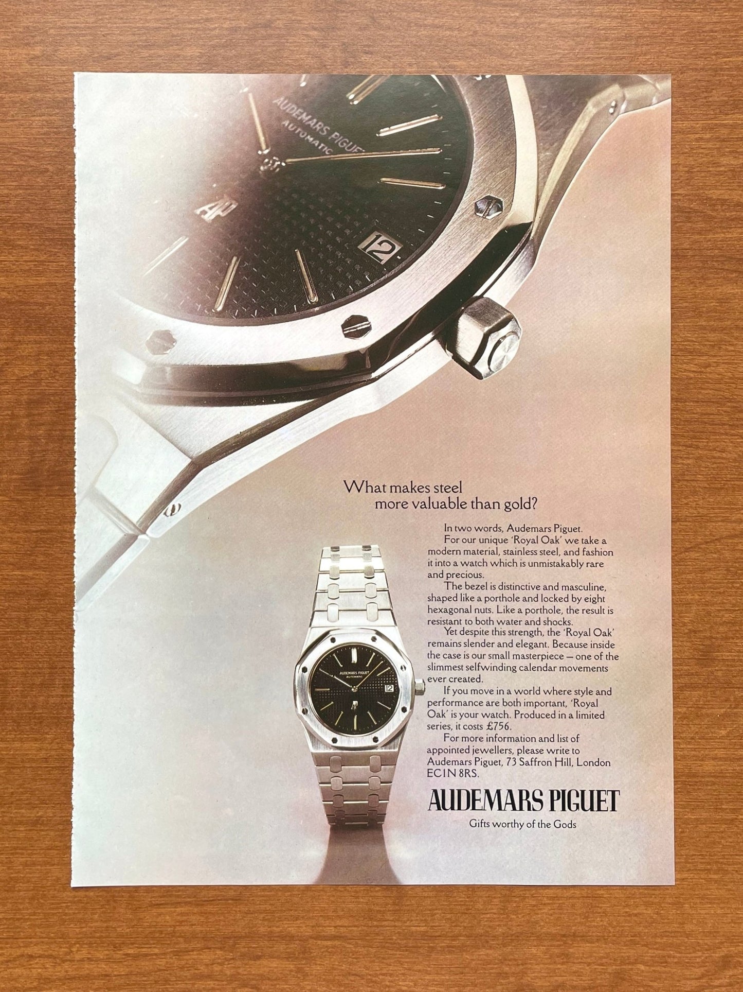 1974 Audemars Piguet Royal Oak Ref. 5402 "steel more than gold?" Advertisement