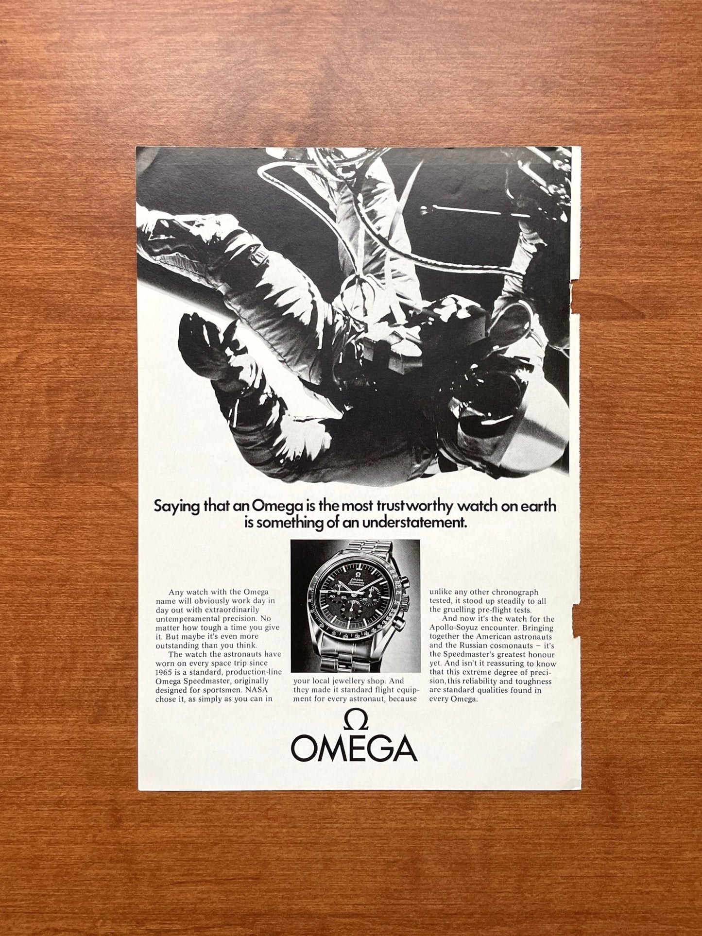 1975 Omega Speedmaster "trustworthy watch" Advertisement