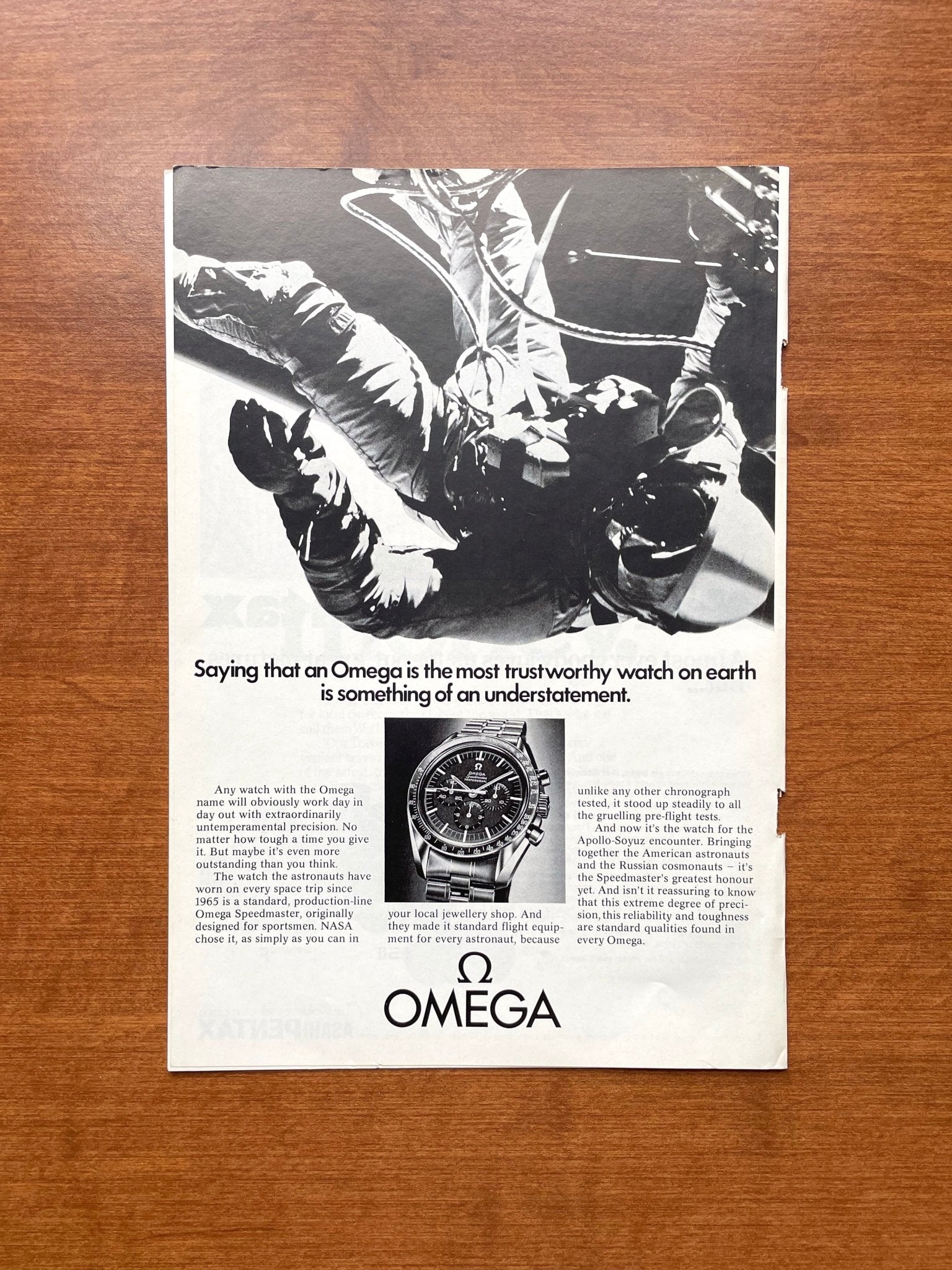 1975 Omega Speedmaster "trustworthy watch" Advertisement