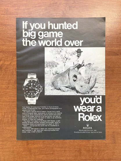 1976 Rolex GMT Master Ref. 1675 "If you hunted big game..." Advertisement