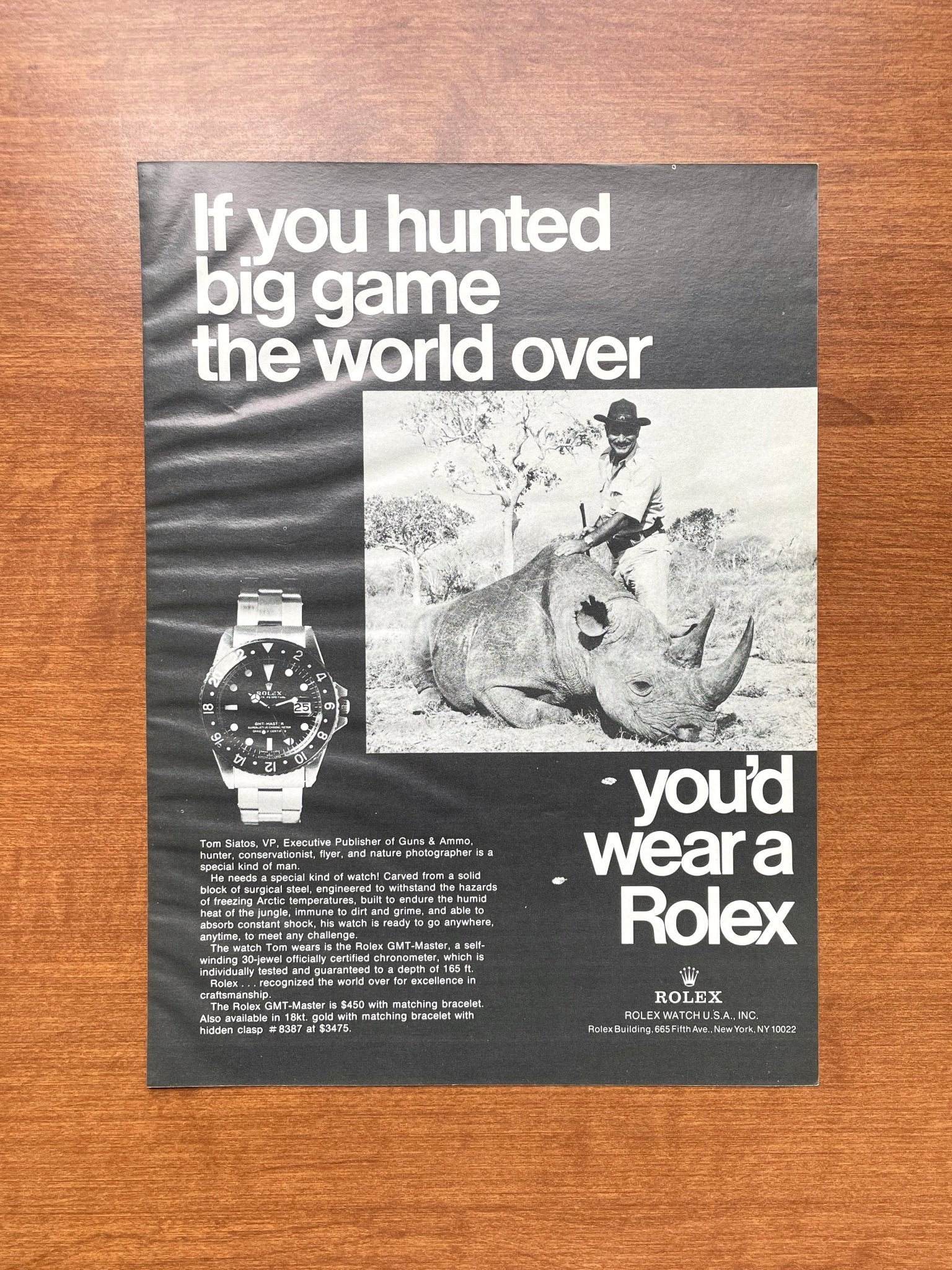 1976 Rolex GMT Master Ref. 1675 "If you hunted big game..." Advertisement