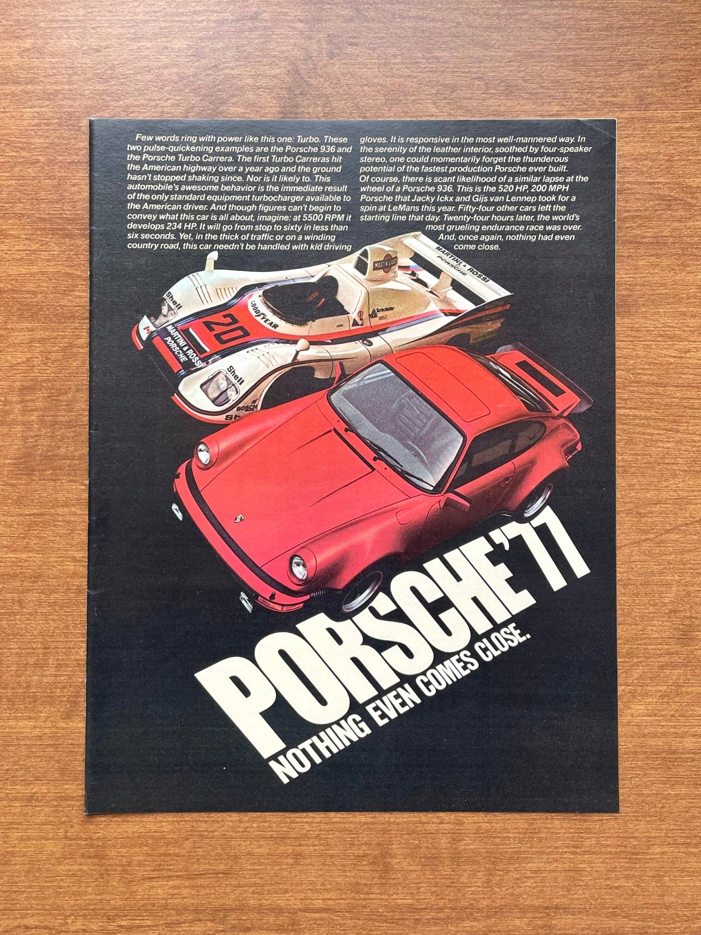 1977 Porsche 936 and Turbo Carrera "Nothing Even Comes Close" Advertisement