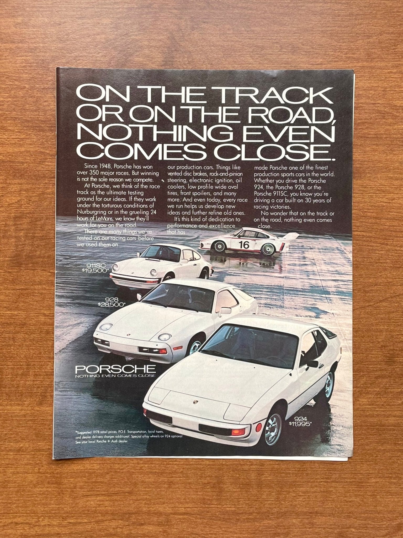 1978 Porsche "On Track Or On Road, Nothing Even Comes Close" Advertisement