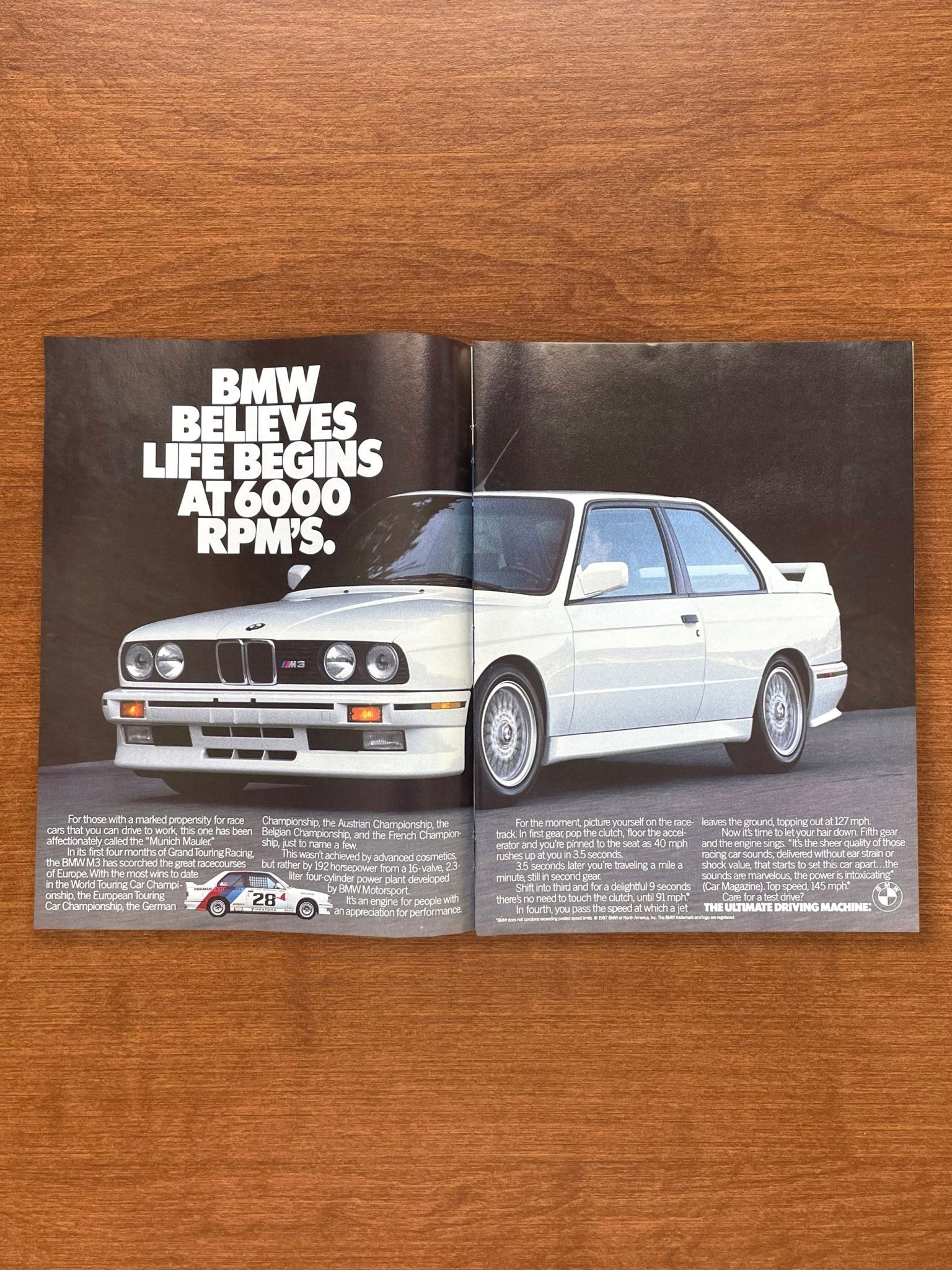 1988 BMW M3, E30 "Life begins at 6,000 RPM's" Advertisement