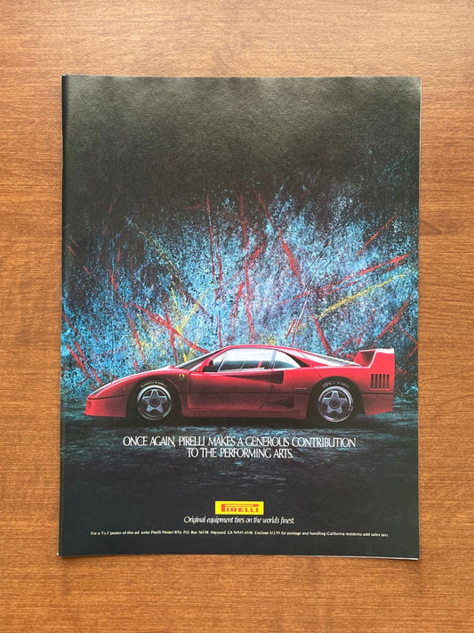 1988 Pirelli featuring Ferrari F40 Advertisement