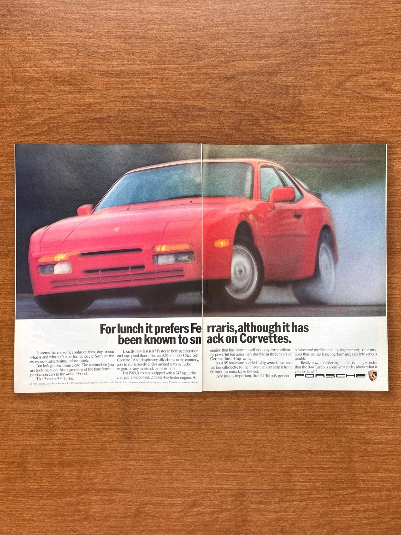 1988 Porsche 944 Turbo "For lunch it prefers Ferraris..." Advertisement