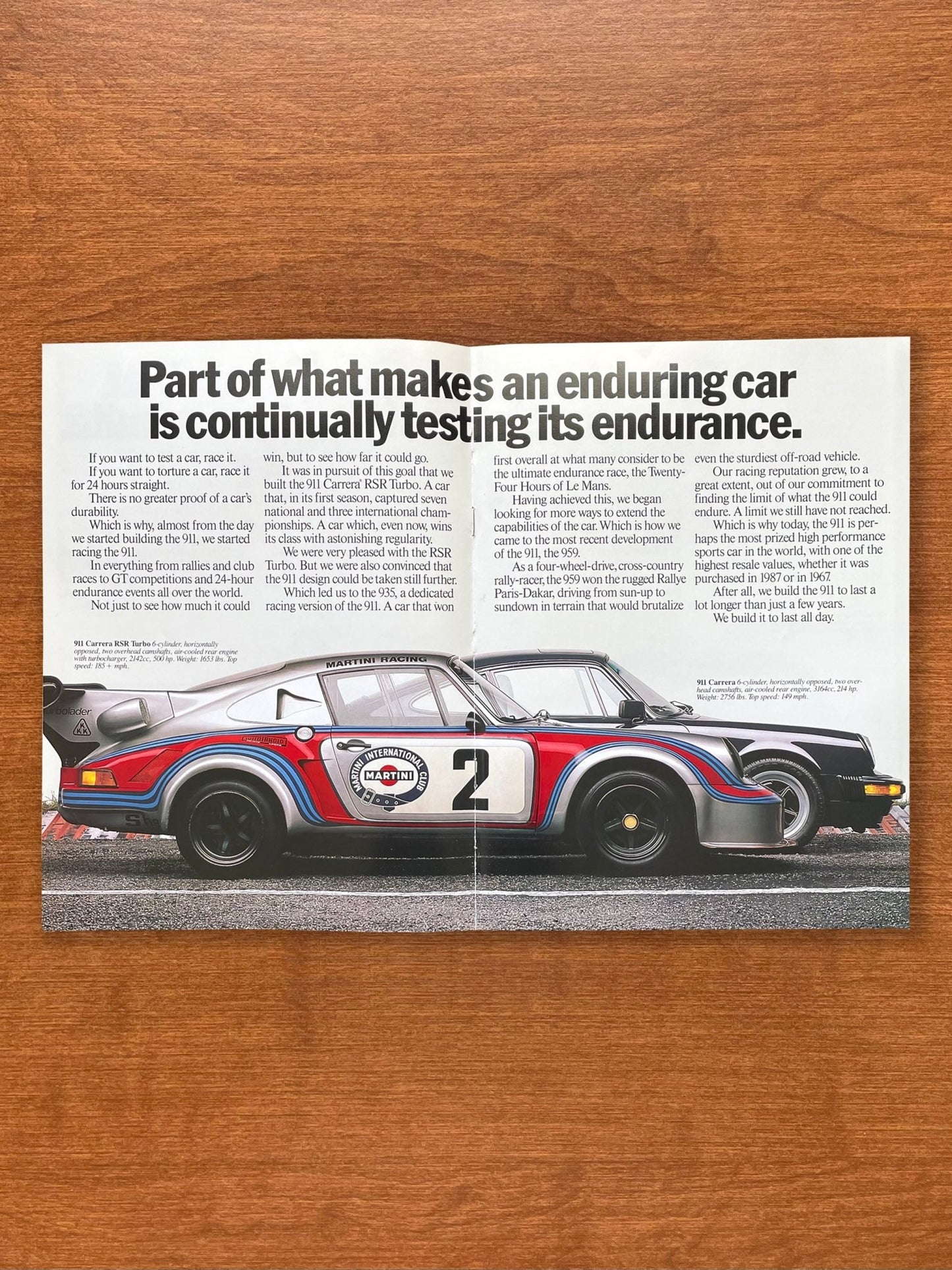 1988 Porsche Carrera RSR Turbo Martini Racing and 911 Carrera Advertisement