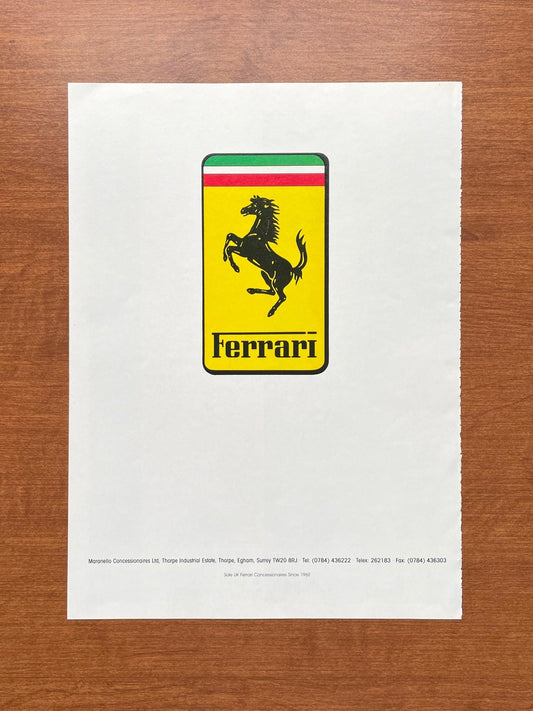 1989 Ferrari Hood Emblem Advertisement